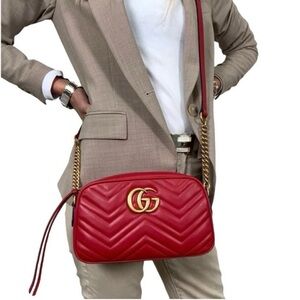 Authentic Gucci Marmont crossbody bag red leather gold GG